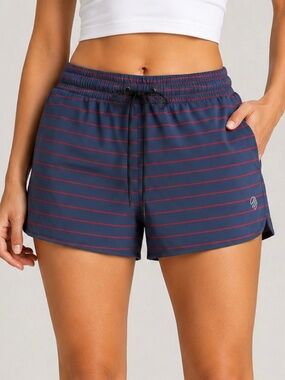 MPG Sport Women's Performance Athletic Shorts Size Large Blue Striped Running Ac
